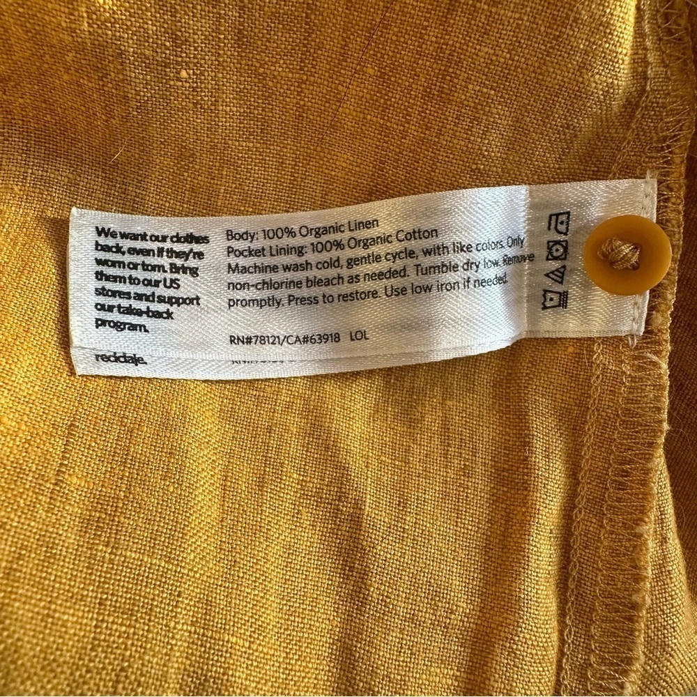 Eileen Fisher Mustard Yellow Button-Up organic linen short sleeve Dress - Picture 14 of 16